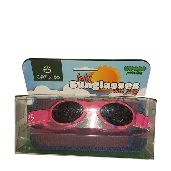 Pink Baby Sunglasses W/Strap For Girls With Purple Case UV400 - Picture 5 of 7